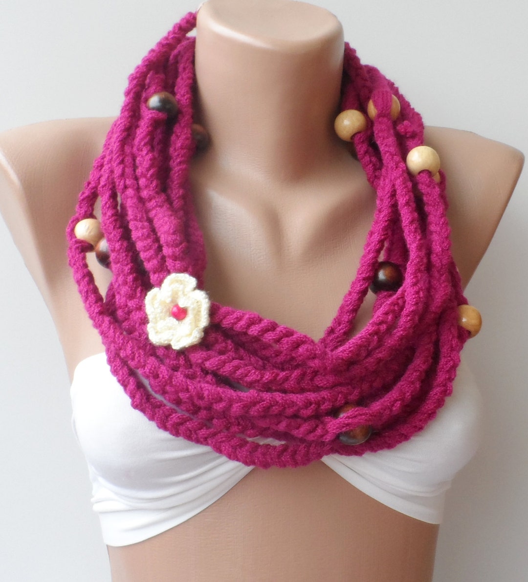 Hot Pink Infinity Chain Crochet Scarf Loop Scarf Pink Scarf Infinity ...