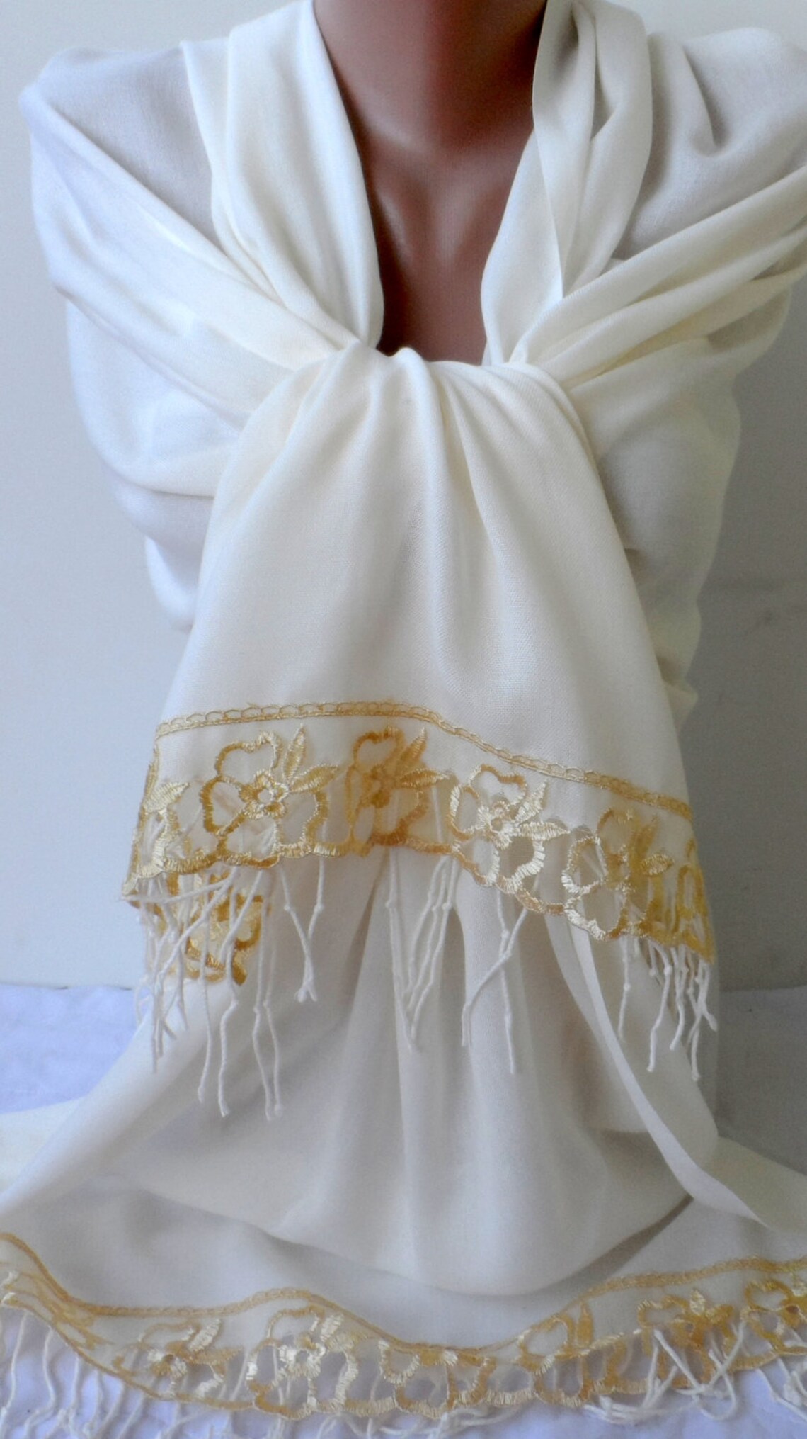 Wedding shawls Cream Pashmina shawls Gold French Lace Dainty Etsy