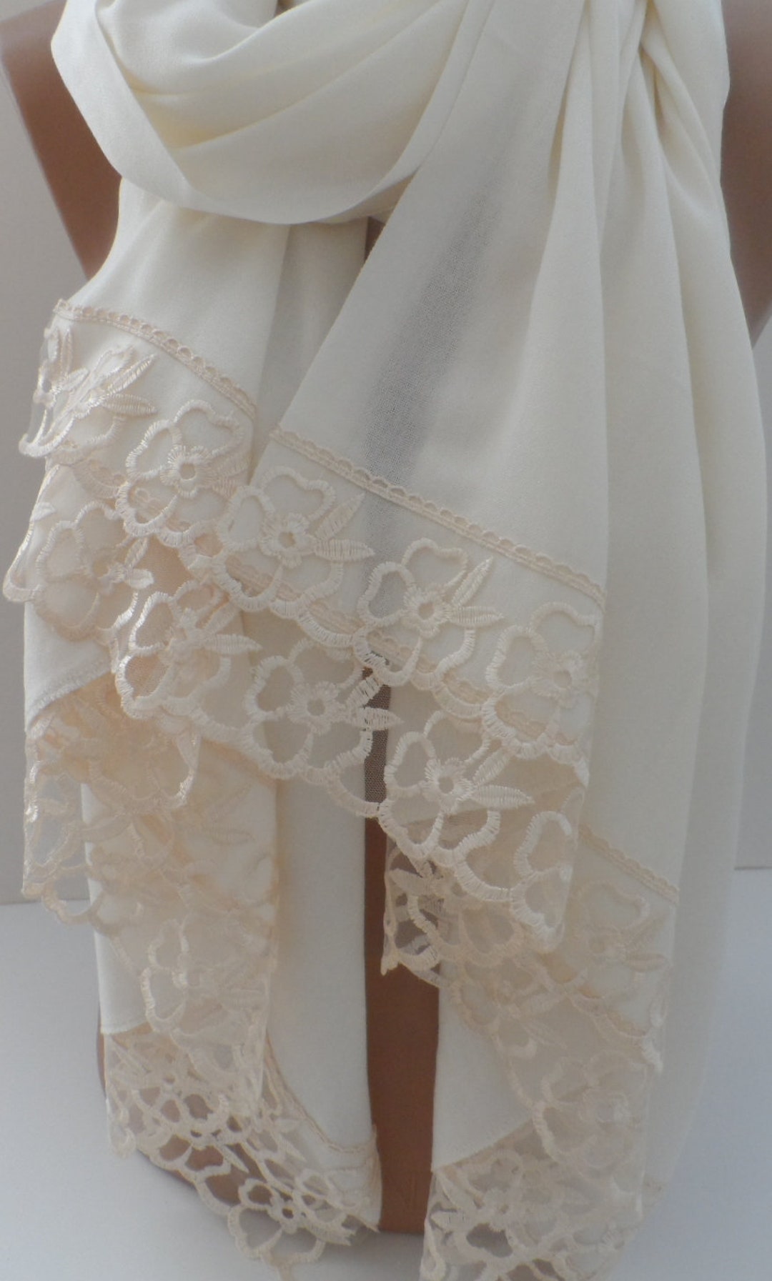 Ivory Wedding Shawls Pashmina With Light Champagne French Lace - Etsy