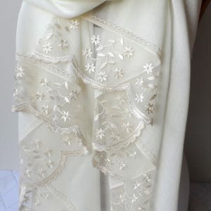 SALE Wedding Shawl Ivory shawls with French Lace Thick Lightweight Stylish Bridesmaid Cream Wraps Summer Spring Pashmina Shawls