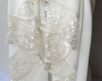 SALE Wedding Shawl Ivory shawls with French Lace Thick Lightweight Stylish Bridesmaid Cream Wraps Summer Spring Pashmina Shawls