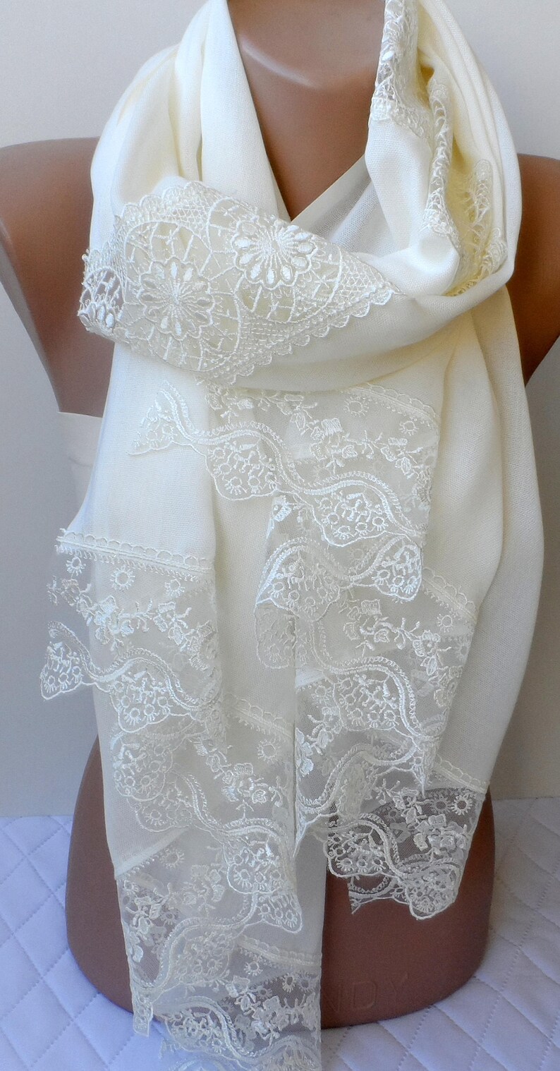 Ivory Pashmina with ivory French Lace Romantic Shawl Wraps Etsy