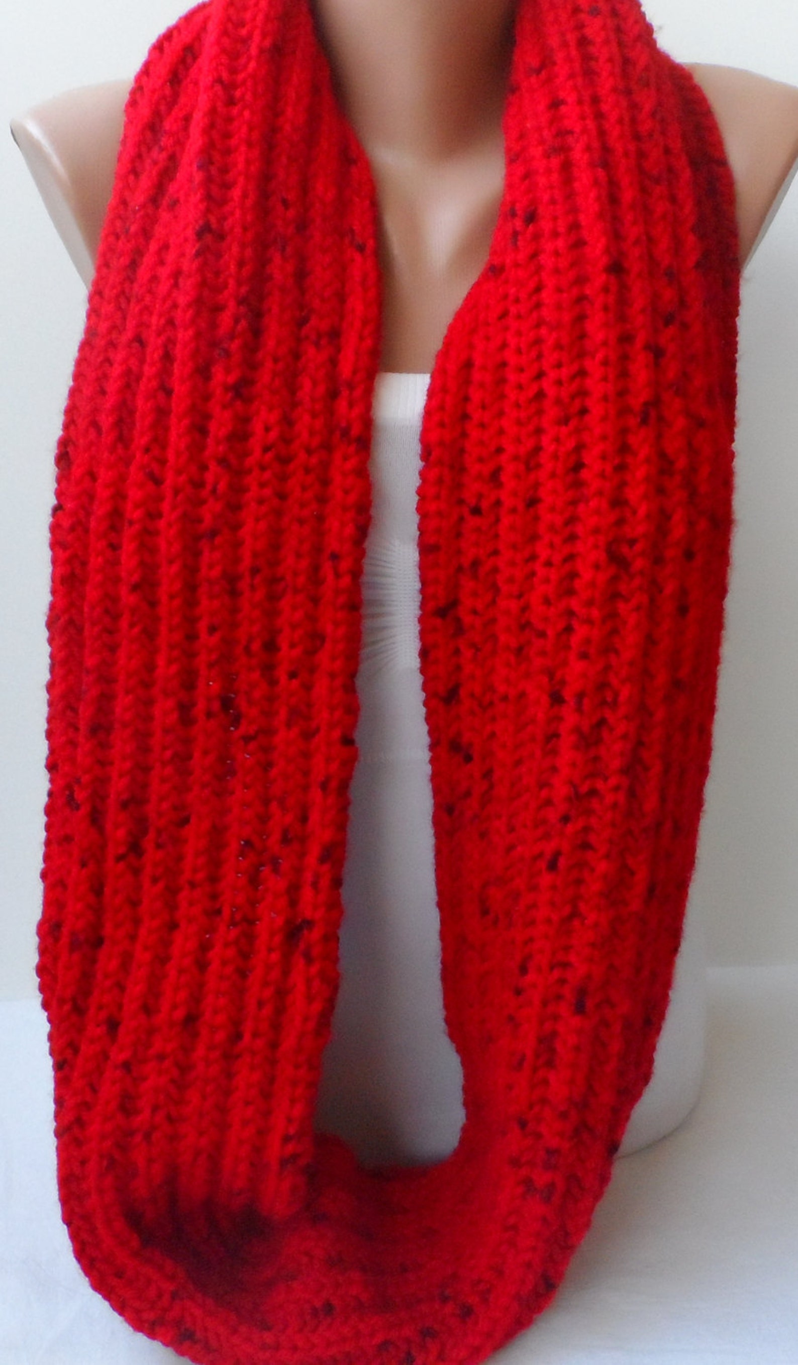 Red Knitted Cowl Scarves UNISEX Knit Loop Scarf Handmade - Etsy