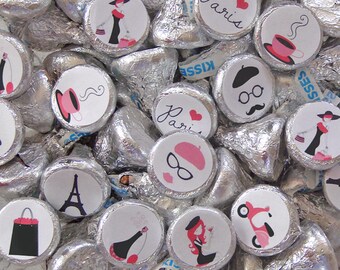 Paris Party, Candy Stickers, Kiss Labels, Paris Party Favors, Eiffel Tower, Printed Stickers