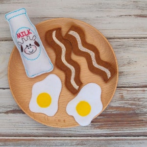 Felt Food Bacon and Eggs, Breakfast Set, Croissant, Milk Bottle image 9