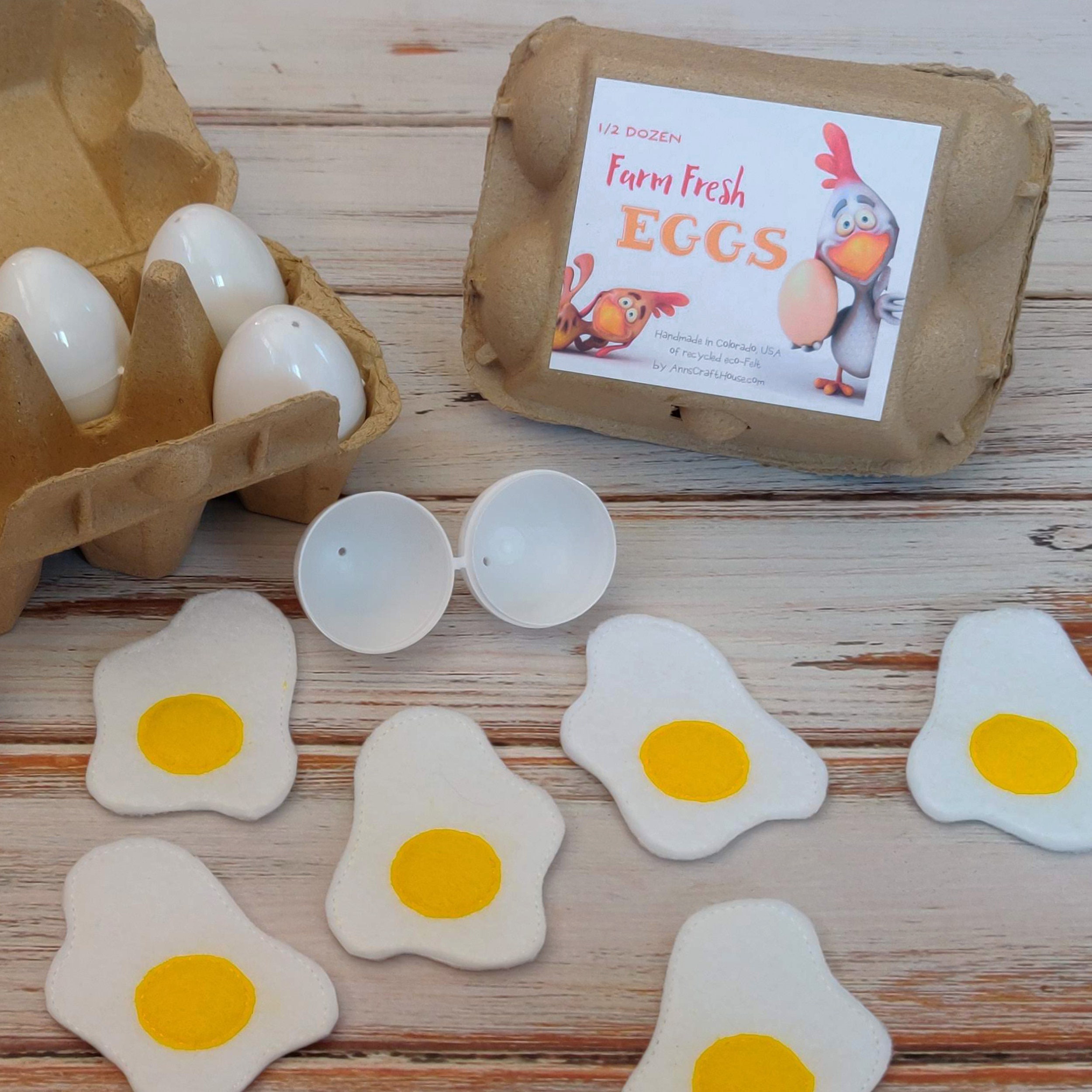 6 Wooden Fake Eggs in Carton Pretend Play Pre-school Kitchen Role Play Food Toy 