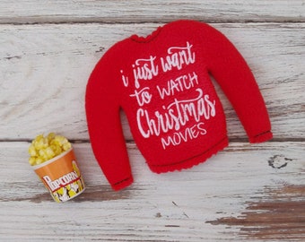 Elf Doll Shirt, Christmas Movie Sweater, Buttered Popcorn