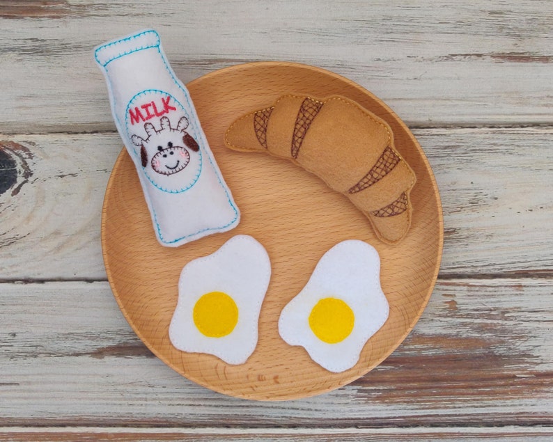 Felt Food Bacon and Eggs, Breakfast Set, Croissant, Milk Bottle image 10