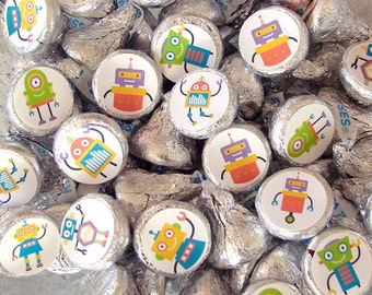 Robot Party, Candy Stickers - Chocolate, Kiss Candy Stickers, Candy Labels - Printed, Party Favors