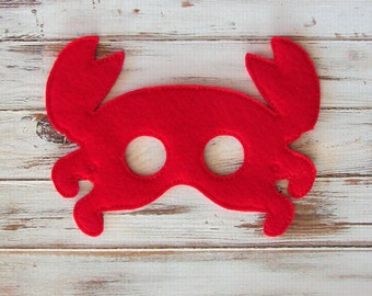 Kids Felt Mask, Red Crab  Under The Sea, Dress Up Halloween Costume, Party Favors