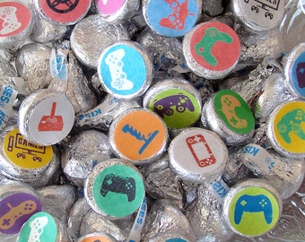 Video Game Party,  Candy Stickers, Birthday, Gamer Party, Kiss Labels, Party Favors, Printed