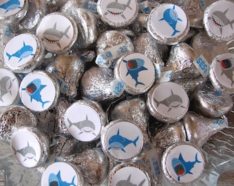 Shark Party, Candy Stickers, Kiss, Candy Labels, Shark Birthday Party, Party Favors, Printed