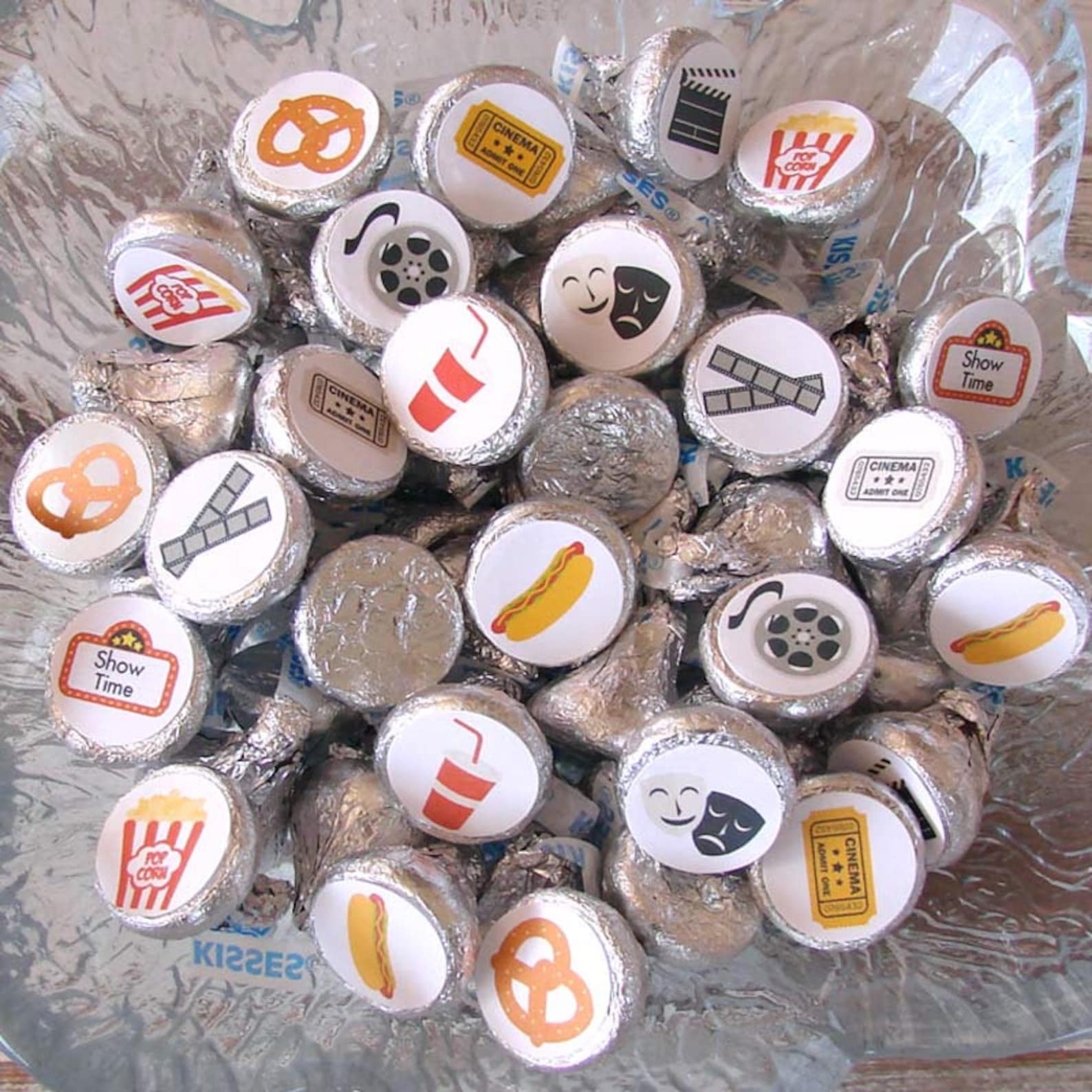 Movie Night Party Movie Theme Candy Kiss Stickers Party - Etsy