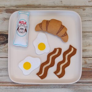 Felt Food Bacon and Eggs, Breakfast Set, Croissant, Milk Bottle image 4