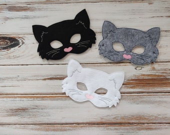 Kids Cat Mask - Felt Mask - Kitty - White , Black - Costume - Dress Up - Halloween - Pretend Play