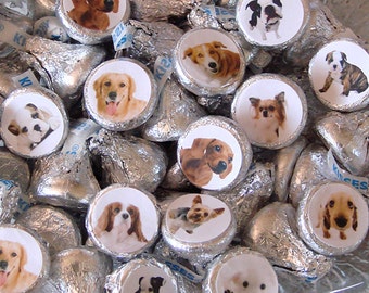 Puppy Party, Candy Stickers, Hershey Kiss Labels, Dog Birthday,  Party Favors, Printed
