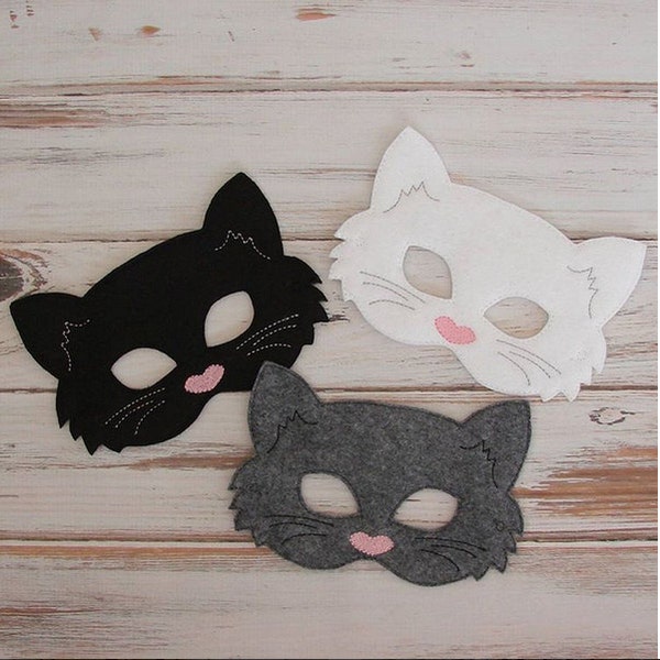 Cat Mask, Kitty Felt Mask, White or Black, Costume Kids Pretend Play