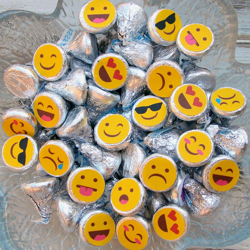 Emoji Party, Candy Stickers, Kiss Labels, Birthday Party, Teen, Tween…