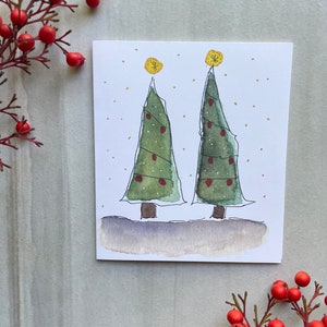Árboles de Navidad de Acuarela Moderna / Juego de 8 tarjetas y sobre
