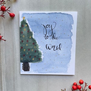 Árbol de Navidad de Acuarela Moderna - Joy to the World / Juego de 8 tarjetas y sobre