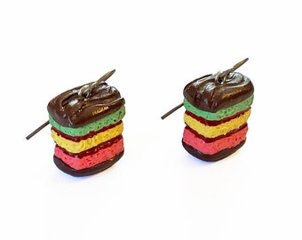 Rainbow Cookie Earrings - Food Earrings - Dessert Earrings - Food Jewelry - Polymer Clay Earrings - Miniature Food - Italian Cookie