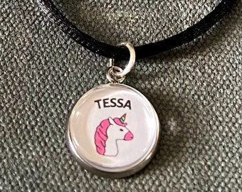 NEW* Unicorn Necklace  or Charm -  Glass Tile Charm - Girl Jewelry  - Kids Charm - Hand Drawing