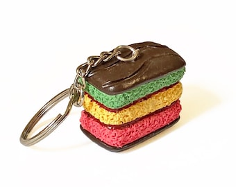 Rainbow Cookie Keychain - Food Keychain - Italian Cookie Keychain - Dessert Key Ring - Bakery Keychain - Polymer Clay Keychain