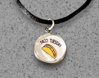 NEW* Taco Tuesday Necklace  or Charm -  Glass Tile Charm - Taco Tuesday Charm - Taco Tuesday Jewelry - Food Necklace - Hand Drawing