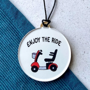 Mobility Scooter Ornament - Christmas Ornament - Wheelchair Ornament - Acrylic and Wood Ornament - Stocking Stuffer - Hand Drawing