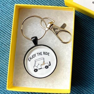 Golf Cart Keychain - Glass Tile Keychain - Golf Key Ring  - Golf Bag Charm - Hand Drawing