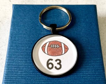 Personalized Football Keychain - Sports Key Ring - Football Player Keychain - Glass Cabochon Keychain - Glass Keychain - Hand Drawing