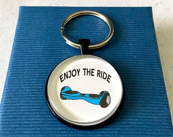 Scooter Keychain - Self Balancing Board Keychain - Gift for Kids - Glass Tile Key Ring - Hand Drawing