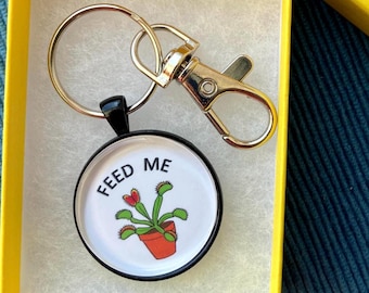 Venus Flytrap Keychain – Hand Drawn Carnivorous Plant Key Ring – Plant Lover Gift