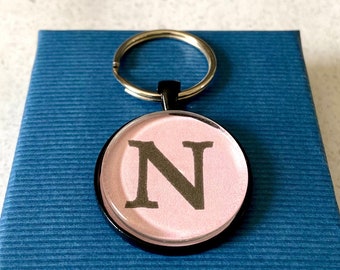 Initial Keychain - Glass Personalized Keychain - Letter Keychain - Glass Cabochon Key Ring