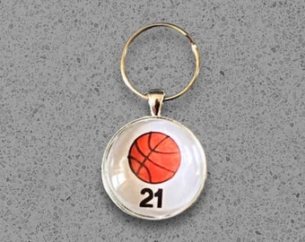 NEW* Personalized Basketball Keychain - Glass Key Ring - Sports Keychain - Glass Cabochon Keychain - Basketball Player Gift - Hand Drawing
