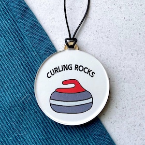 Curling Ornament - Christmas Ornament - Curling Stone Ornament - Curling Rocks - Olympics Gift -  Acrylic and Wood Ornament - Hand Drawing