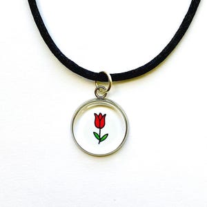 Tulip Necklace  or Charm - Zipper Pull - Summer Charm -  Glass Tile Charm - Spring Jewelry  - Flower Pendant - STAINLESS STEEL