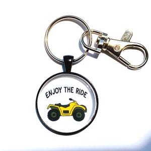 ATV Keychain - Quad Key Chain - All Terrain Vehicle Key Ring - Four Wheeler Keychain - ATV Gift - Glass Tile Keychain- Hand Drawing