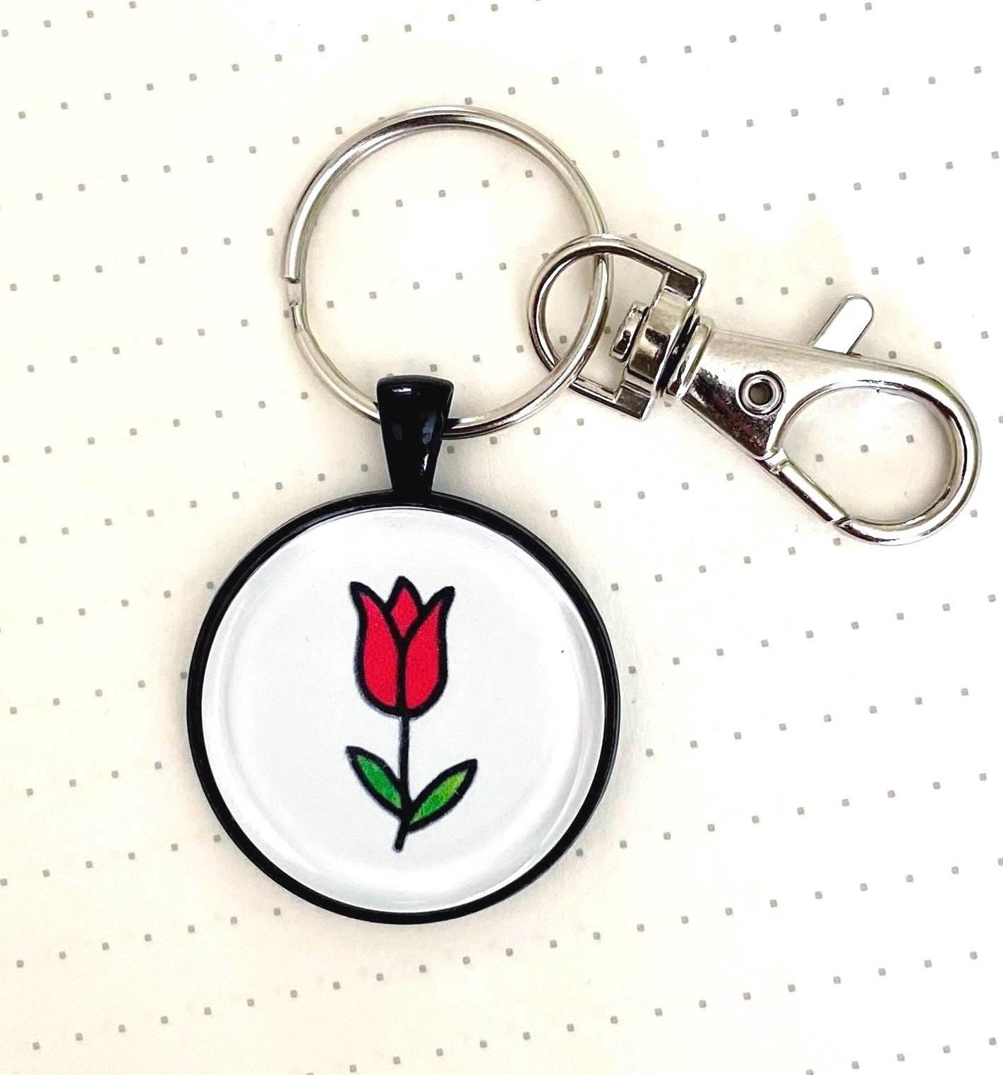 Tulip Keychain - Red Flower Keychain - Spring Gift - Glass Tile
