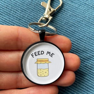 Sourdough Starter Keychain – Hand-Drawn Bread Maker Gift, Glass Tile Key Ring