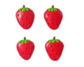 Strawberry Magnets Set of 4 - Kitchen Magnets - Food Magnet - Polymer Clay Magnet - Fruit Magnet - Refrigerator Magnet - Small Magnets