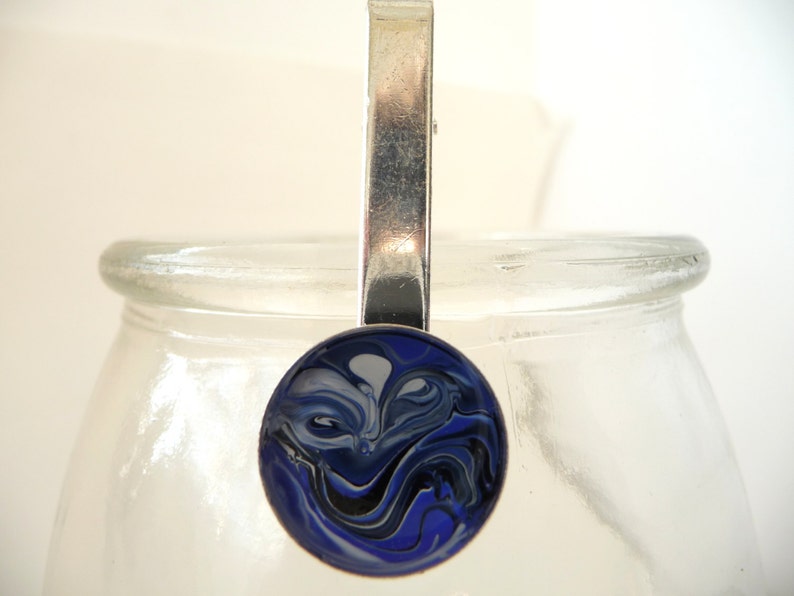 Handpainted Blue Marbled Swirl Tie Clip by PassionInAction