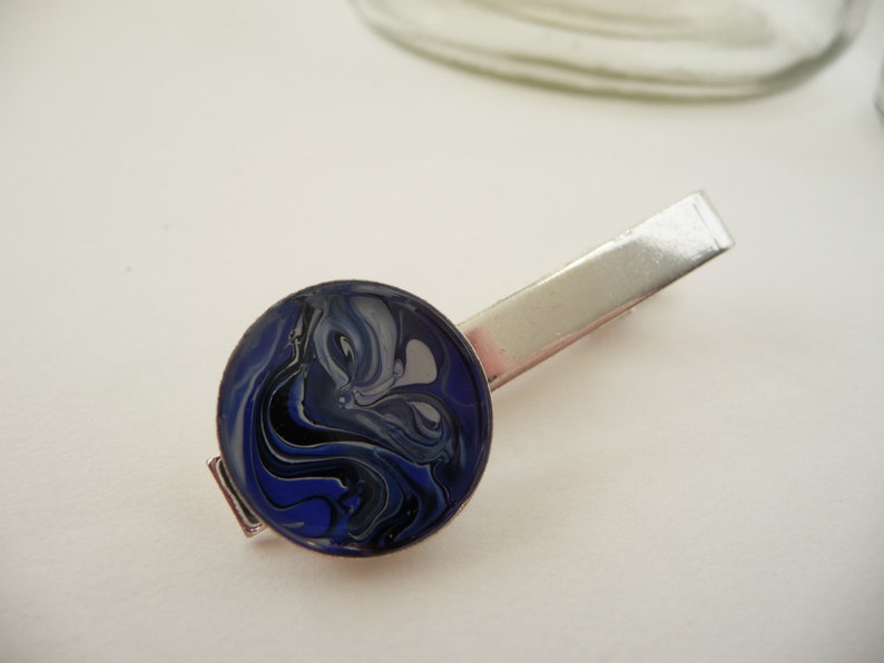 Handpainted Blue Marbled Swirl Tie Clip by PassionInAction