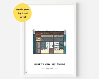 Juliet's Cafe Tooting Market Wall Art Print SW17 - Wandsworth, South London, Clapham, City, Mitcham - Illustration Poster