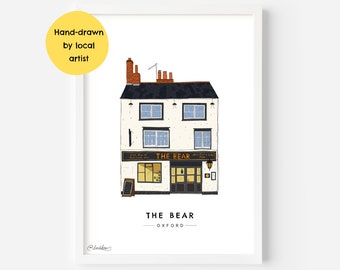 The Bear pub Oxford Wall Art Print OX1 - High Street, University, Historic, City, Gift, Travel - Illustration Poster