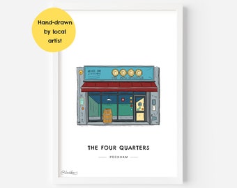 Four Quarters Peckham Wall Art Print SE15 - Retro Arcade Games Bar - South East London, Rye Lane, East Dulwich - Illustration Poster