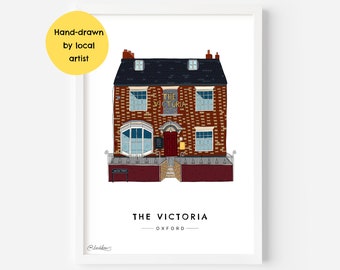 The Victoria pub, Jericho, Oxford Wall Art Print OX2 - University, Historic, City, Building, Graduation - Illustration Poster