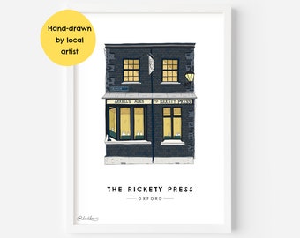 The Rickety Press pub, Jericho, Oxford Wall Art Print OX2 - University, Historic, Press, City, Building, Graduation - Illustration Poster