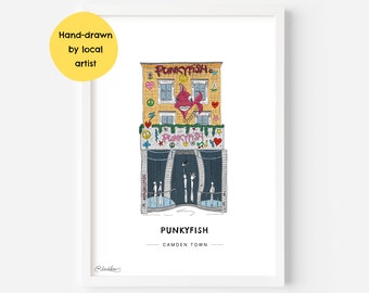 Punkyfish Store Camden Town Wall Art Print NW1 - Market, Clothes Shop - Illustration Poster