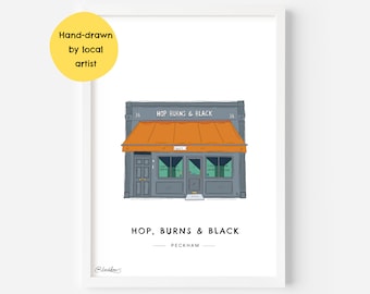 Hop Burns and Black Peckham Wall Art Print SE15 - East Dulwich Wall Art, South East, Rye Lane, London Craft Beer - Illustration Poster